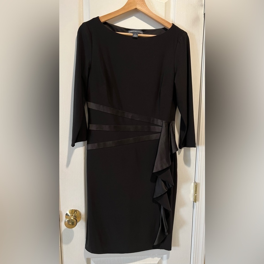 American Living black side ruffle long sleeve pullover dress LBD size 8